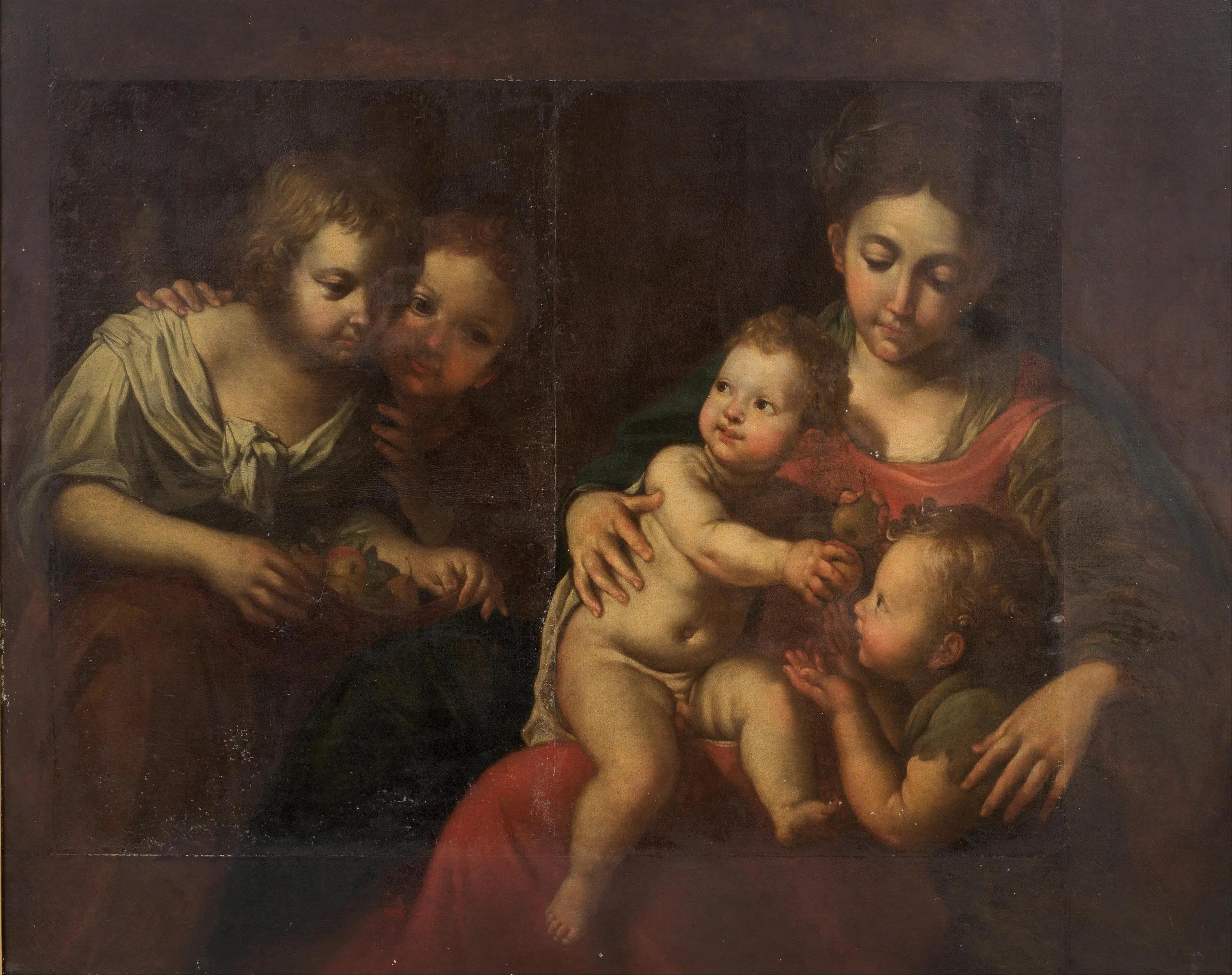 Circle of Domenico Zampieri, called il Domenichino, Italian 1581-1641, 'The Madonna and Child with the infant Saint John the Baptist and Angels'